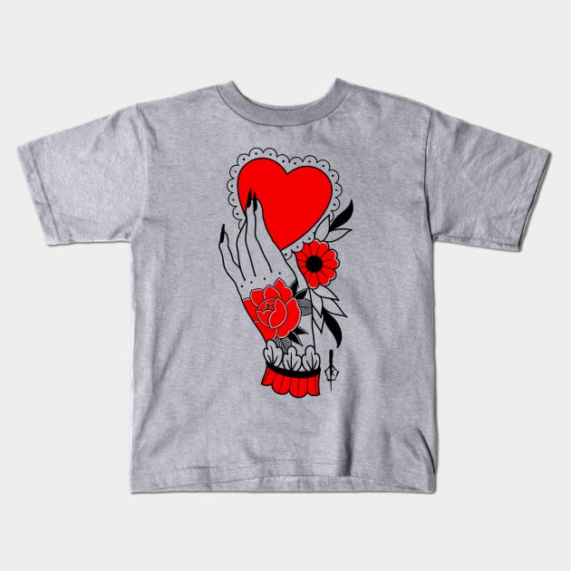 Heart in Hand Kids T-Shirt by Cole Kovatch Tattoos